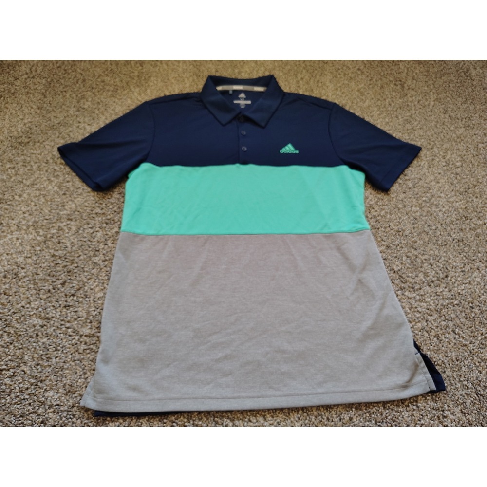 Adidas Golf Mens Medium Polo Shirt Navy Mint Green Grey Colorblock Performance